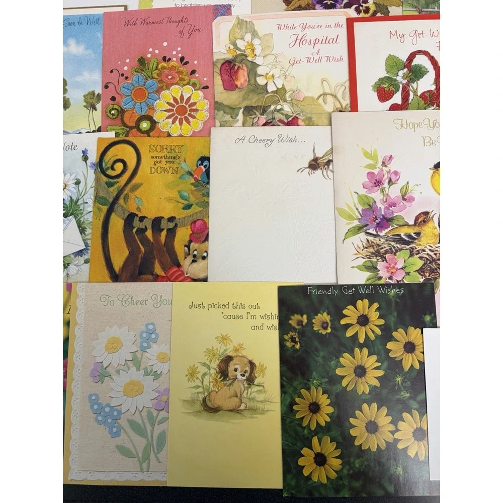 Vintage Get Well Cards Fronts ONLY Scrapbooking Crafts Decoupage Lot of 50+